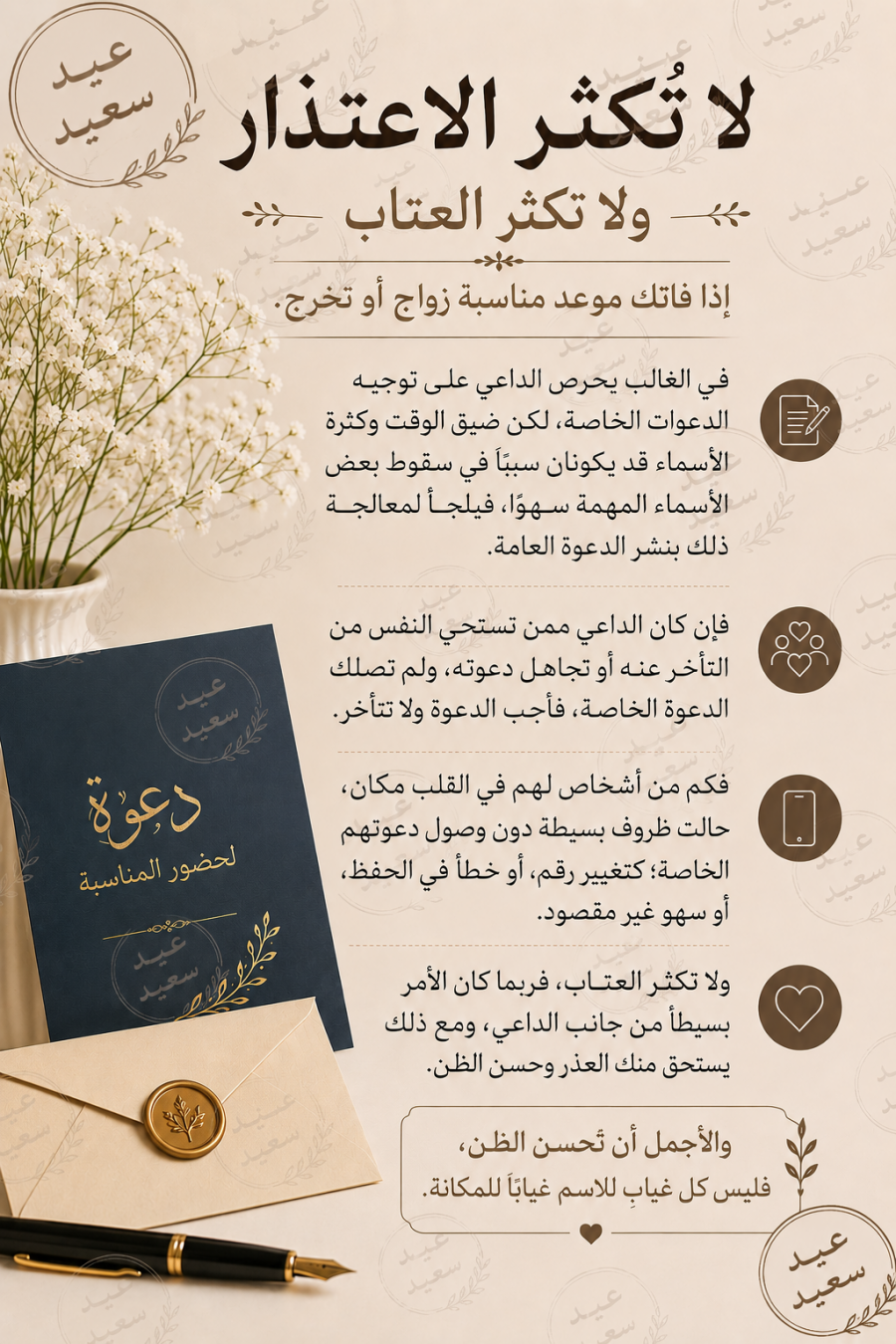 لا تكثر الاعتذار ولا العتاب