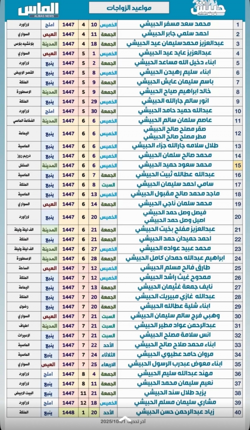 بيان مواعيد المناسبات