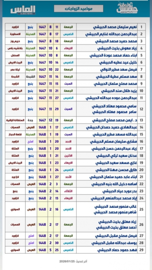 بيان مواعيد المناسبات