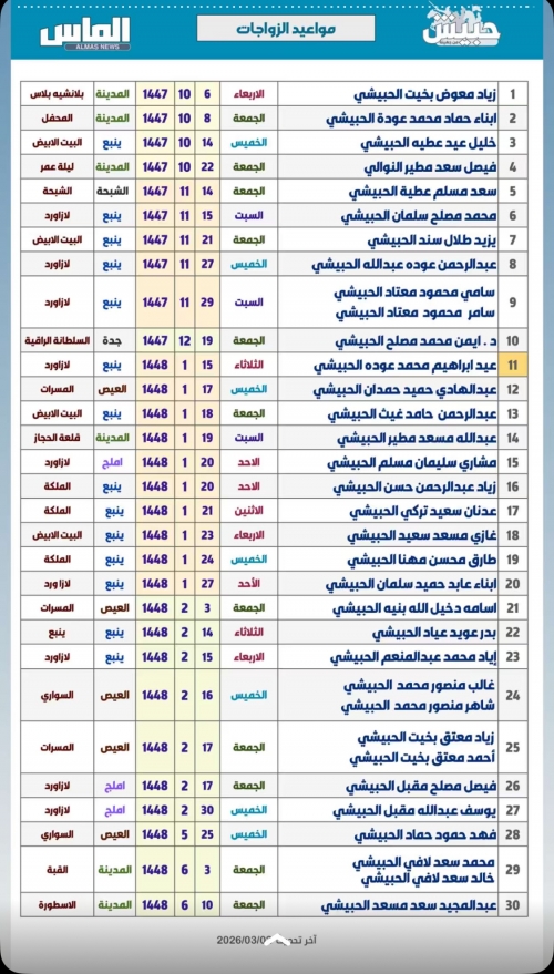 بيان مواعيد المناسبات