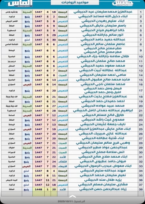 بيان مواعيد المناسبات