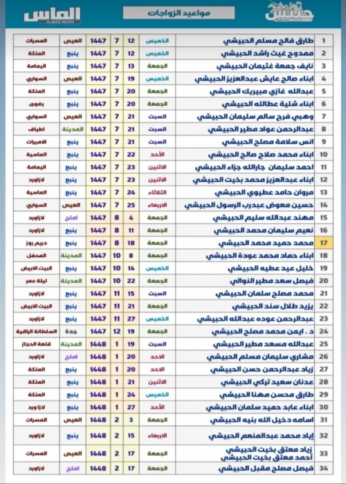 بيان مواعيد المناسبات